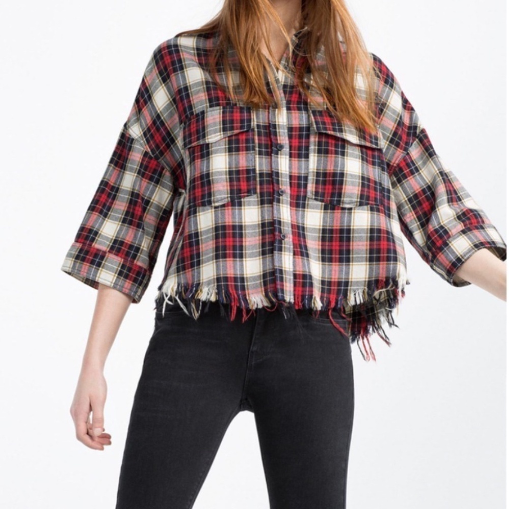 Zara | Trafaluc Collection Women's Plaid Flannel Crop Top | Size S